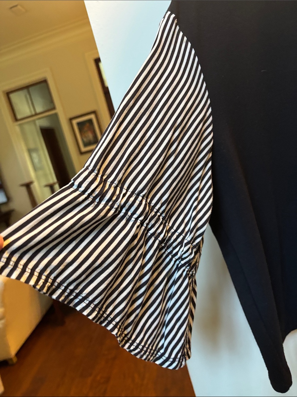 Madison Black Top with Black and White Striped Sleeves - Picture 2 of 5